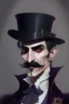 Placeholder: Strahd von Zarovich with a handlebar mustache wearing a top hat blushing