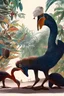 Placeholder: John James Audubon-like illustration of a fully uncropped Dodo bird and a Platypus in a chinoiserie landscape of warm yellows, warm reds, and warm blues