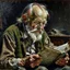 Placeholder: Old man reading, painting, portrait, highly detailed