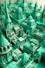 Placeholder: A mint colored city made out of instruments painted by MC Escher