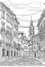 Placeholder: imagine prompt coloring page , iCreate an image showcasing the vibrant and colorful streets of Bologna. Include the unique architectural features and lively atmosphere of the city. Convey the joy and liveliness of wandering through the streets of this Italian city." a white background, 9:11