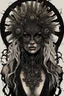 Placeholder: portrait vantblack pouring Acrylic an cyberpunk shaman woman extremely textured botanical-metal faced portrait with a voidcore metal gothica headdress with metallic filigree gothica ornaments around onix stones mineral stone metallic watercolour an black ink filigree silver voidcore shamanism foral ornaments plants and tree branches black ink on half face masque gothica filigree voidcore athmospheric organic bio spiral ökoart creepy stunning