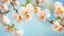 Placeholder: Beautiful floral spring abstract background of nature. Branches of blossoming apricot macro with soft focus on gentle light blue sky background. For easter and spring greeting cards with copy space