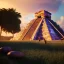 Placeholder: Chichen Itza, sunset, rainbow sunset, waterfall palms twigs spring sunset rainbow bridge birds unreal engine 5, realistic, hyper detailed, 8k