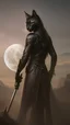 Placeholder: Photoreal Detailed d&d character portrait, nighttime oasis scene with mist and the moon is visible in the background, black jaguar female tabaxi humanoid, eyes glowing with mystical energy, dark fantasy, detailed, realistic face