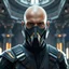 Placeholder: bald male corellian jedi wearing gunmetal grey and black old republic armored flightsuit and breath mask with gold and metallic red trim inside the jedi temple, centered head and shoulders portrait, hyperdetailed, dynamic lighting, hyperdetailed background, 8k resolution, volumetric lighting, light skin, fully symmetric details