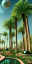 Placeholder: 1980's aesthetic vaporwave palm trees with spheres