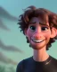 Placeholder: A skinny and high guy with wild curly blond hair, smiling with teeth and wearing black skinny jeans and a t-shirt