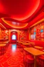 Placeholder: A light red fiery spicy noodle restaurant designed in Matryoshka dolls painted by Wassily Kandinsky