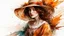 Placeholder: Vintage art, brown and orange shades, sunny day, straw hat for woman, summer dress, splashes of art, in the style of Dante Gabriel Rossetti, Yossi Kotler, Camilla D'Errico, masterpiece, fine art in the style of Carne Griffiths, Paula Hoppe