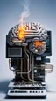 Placeholder: A smoking brain in side a computer component chips and mini lcd lamps