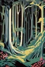 Placeholder: Disney Sleeping beauty 1959 artwork, Forest, trees ,tapestry-like art style, Eyvind Earle design