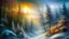 Placeholder: realistic winter landscape with elements of fractal painting, colorful. mighty firs, pines, everything is harmonious and beautiful, frost glitters in the air, super detail, clear quality, winter transparency of icy air, high resolution, Tim Burton, Josephine Wall, Thomas Kinkade Leonid Afremov