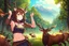 Placeholder: Girl,deer horns, , brown hair, deer ears, forest , mountain,collar on neck, open navel