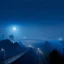 Placeholder: landscape of the city in the fog, blue hours, flashlights, full moon, city and overpass