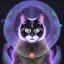 Placeholder: mystical black cat sits on a psychedelic mushroom and huge crystals