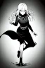 Placeholder: angry blonde girl, angry pose, full body, greyscale