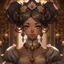 Placeholder: Queen, brown eyes, brown skin, black hair in a fancy bun, anime style, rococo outfit, front facing,