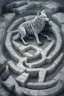 Placeholder: marble wolf in stone labyrinth