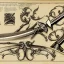 Placeholder: full page scan of 1700s detailed concept art, blueprint of a scissor sword, baroque style illustration, 8k