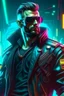 Placeholder: poster cyberpunk retro futuristic rebel man
