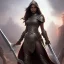 Placeholder: fantasy setting, insanely detailed, dark-skinned woman, indian, black wavy hair, warrior, one sword