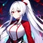 Placeholder: Clear focus, 8k, beautiful lighting, vibrant colors, girl, white hair, long hair, vibrant red eyes, ponytail, same twins, white hair, red eyes, same clothes,