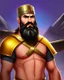 Placeholder: Mesopotamian warrior, expression serious, aura, portrait, background Mesopotamian city, comic style, long beard,
