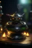 Placeholder: nightmare, cauldron with shining sigil and containing a slightly alien imp gremlin in it, prize winning oil painting, ,bokeh like f/0.8, tilt-shift lens 8k, high detail, smooth render, down-light, unreal engine