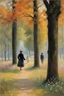 Placeholder: Trees, forest, autumn, grass, distant people, flowers, claude monet, and berthe morisot impressionism paintings