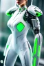 Placeholder: Cyborg symbiote, white color, green color, tendrils, high tech, cyberpunk, biopunk, membrane wings, carbon fiber