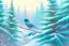 Placeholder: fluffy emerald branch of a spruce with snow, on which jays sit with rowan in their beaks, delicate, soft lines, pastel colors, blue, white, pink, lilac, mint, orange, green, yellow, shabby chic mystic style, fairy tale, in the background a fabulous forest, beautiful in winter, superhyperrealism, high quality