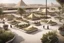 Placeholder: analysis public area with giza pyramids, modern street seating , planters, shops