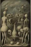 Placeholder: ‘What is the gostak?’ ‘The gostak is what distims the doshes.’ ‘What’s distimming?’ ‘Distimming is what the gostak does to the doshes.’ ‘Okay, but what are the doshes?’ ‘The doshes are what the gostak distims.’; neo-surrealism; 1970's color palette