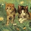 Placeholder: Portrait of kittens in a field of flowers at night by Van Gogh