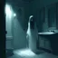 Placeholder: The dim bathroom at night, a long haired female ghost