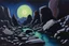 Placeholder: Rocks, night, 2000's sci-fi movies influence, juliette wytsman impressionism painting