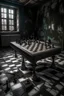 Placeholder: a chess board around a rotting old dark creepy room