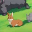 Placeholder: image with 3 animals: 1 ginger cat + 2 rabbits. one rabbit is grey, the other is grey and black.