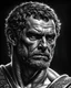 Placeholder: Brutus ,in ancient rome , with blade, Chiaroscuro, hyper realism, realistic, highly detailed, high contrast black and white, sharp