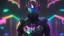 Placeholder: a photograph of a cyberpunk armour made of black titanium and some crystal, RGB leds rainbow, power suit, gradient, crystal, visible wires and microchip, holograph, crystal transparent torso, imposing, elegant, for men, modern minimalism, low poly lines, glitch core, dreamy, colorful, dystopia, godlike, mysterious, hologram display