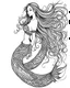 Placeholder: A real simple less black mermaid, coloring image, full body (((((white background))))), only use an outline., real style, line art, white color, clean line art, white background, Sketch style