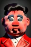 Placeholder: Waist up muppet Portrait, Kim Jong-un muppet doll, black suit, photo studio, red background, unreal engine 5, concept art, art station, ray tracing, lumen lighting, ultra detail, volumetric lighting, 3d.