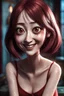 Placeholder: Woman with rare eyes, smiling, tears streaming, siting pose, fullbody, Junji Ito style, darkred tones,high detailed, 4k resolution, digital paiting, 3d pixar disney the cinematic FKAA, TXAA, and RTX graphics technology employed for stunning detail.