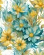 Placeholder: yellow , light green, turquoise and gold flower van Gough water color on white background