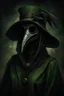 Placeholder: pestilence as female goddess with a greenish plague doctor mask realistic dark oil painting, 8k, many details