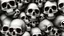 Placeholder: hundreds of anatomically correct, human skulls stacked into a wall unusual neon lighting, high octane, 64k, dystopian, vray, a picture of a dark, comedic, anatomically correct wall of colorful tightly packed skulls of varying sizes and expressions, photo-realistic, insanely meticulous, highly detailed,, 64k, dystopian, vray