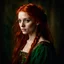 Placeholder: Portrait of a young peasant girl aged 18, forward facing. long red hair and green eyes. dark fantasy.