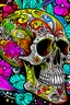 Placeholder: psychedelic concert poster styled human skull illustration