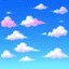 Placeholder: sky blue background with white puffy clouds highlighted with pinks and pastel violet